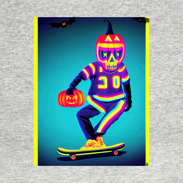 Pumpkin head skull playing basketball and skateboarding by ComicsFactory